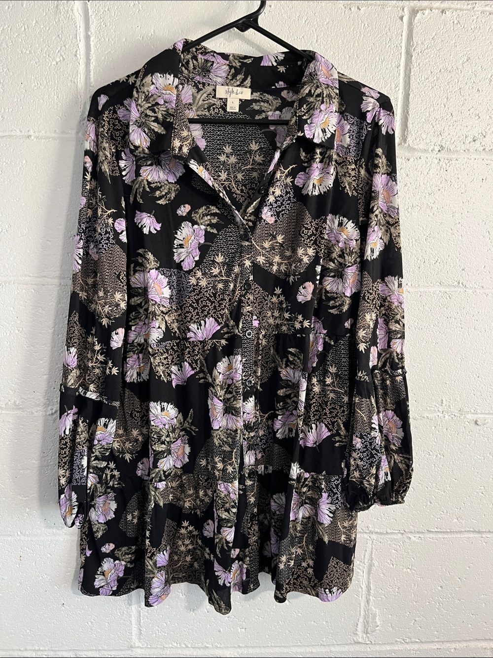 Style & Co Floral Tiered Blouse- Large